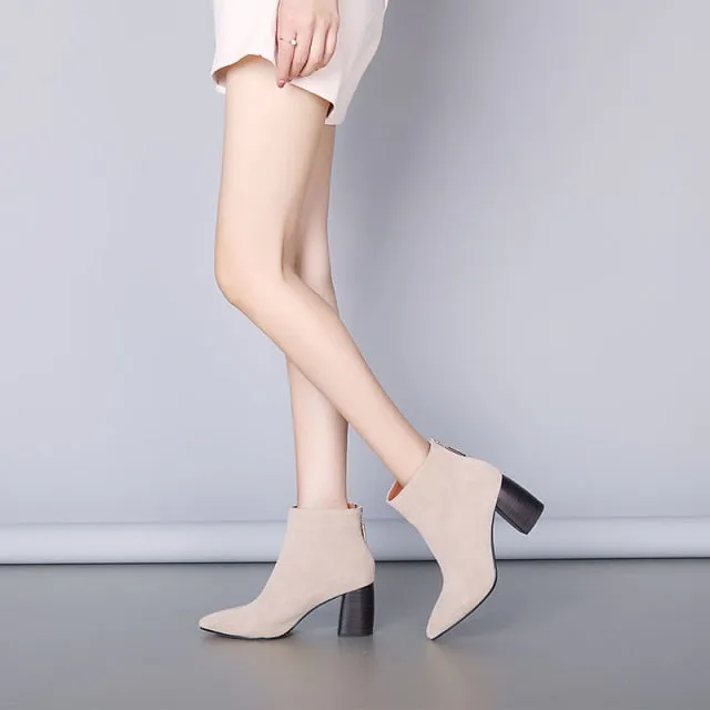 Cow suede Women Ankle Boots  Casual pointed toe