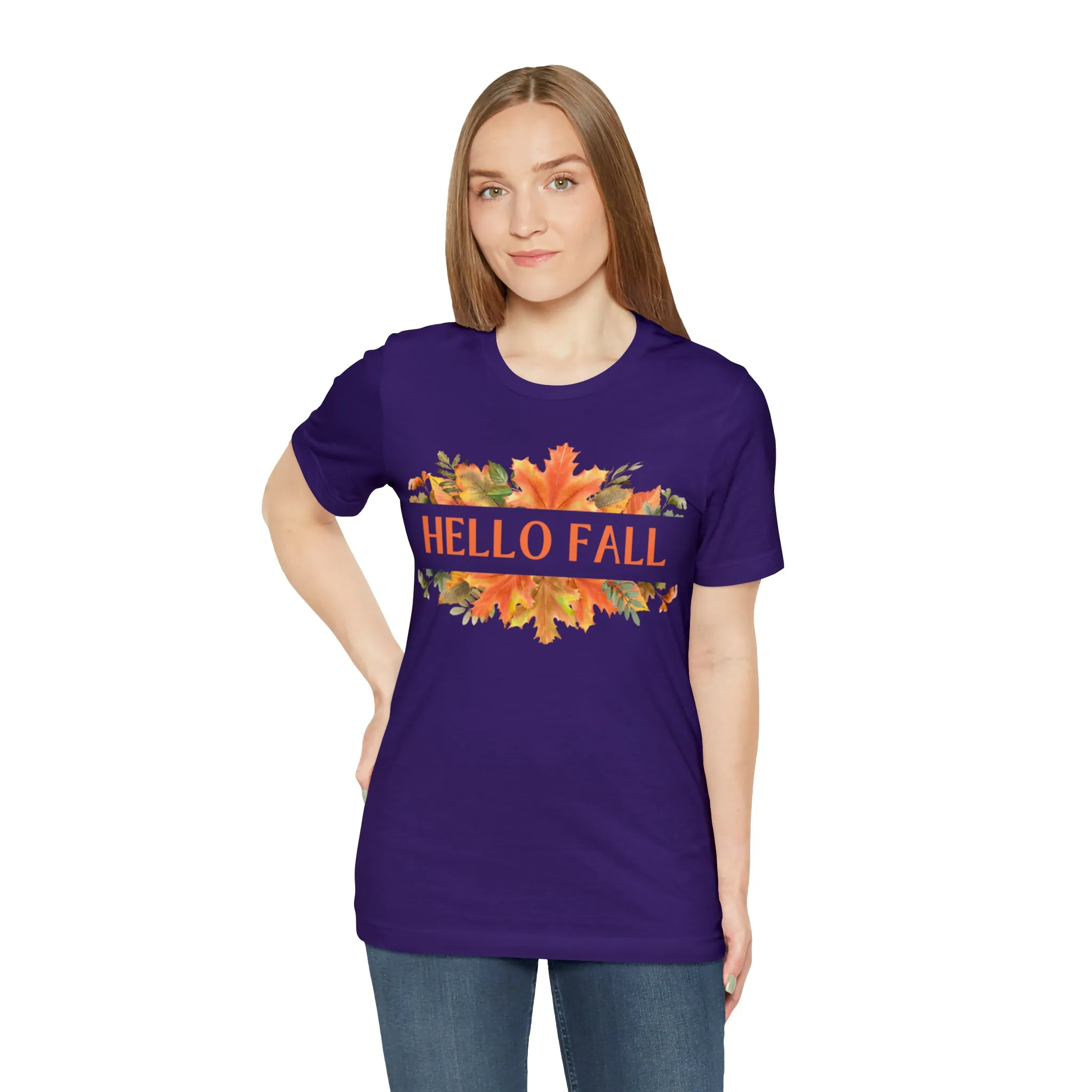 Orange Leaves Hello Fall T-Shirt | Fall  Tee |  Bella Canvas 3001 Unisex |  Thanksgiving Season Short Sleeve Tshirt